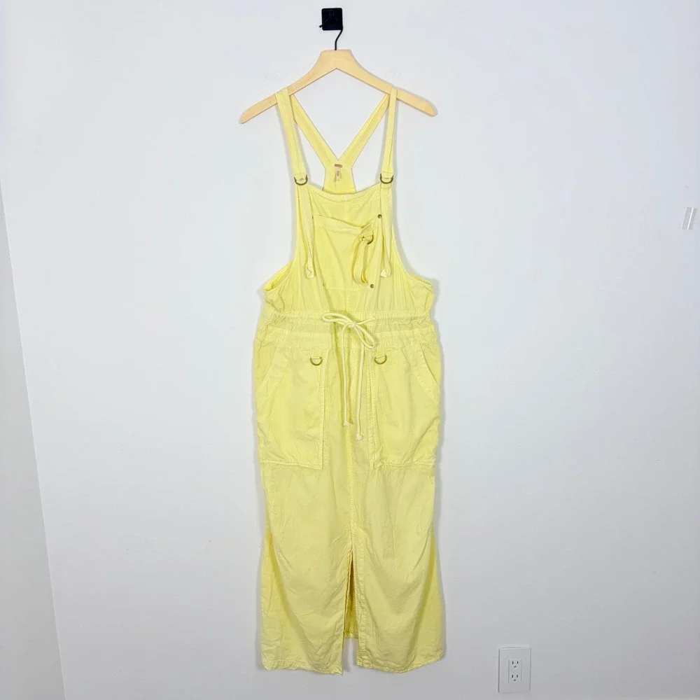 Free People Gracie Skirtall Yellow Maxi Overall Dress Size L OB1671460